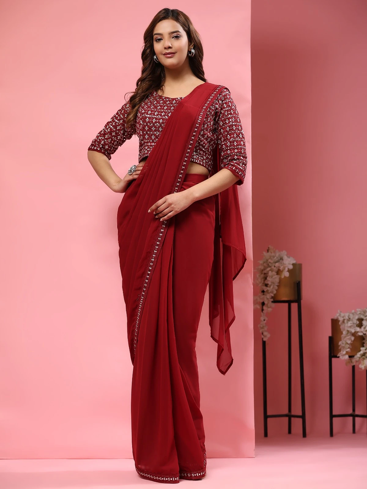 Amoha A330 Pure Georgette Wholesale Fancy Readymade Sarees Catalog — Wholesale Sarees, AMOHA wholesale from Surat — view 5